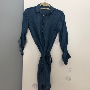 Super soft denim shift dress with tie belt